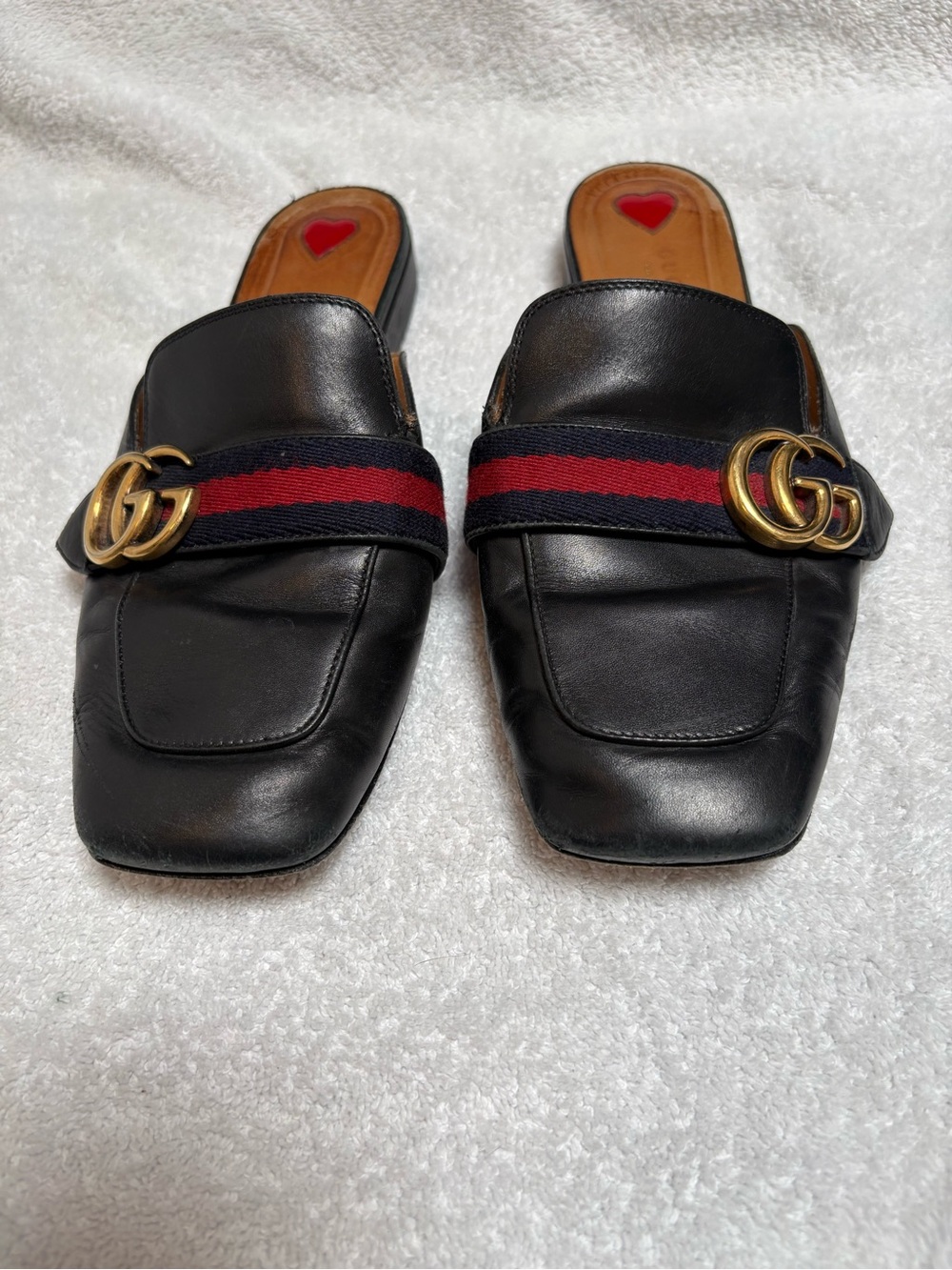 Gucci Marmont GG Web Stripe Leather Slide Mules Loafers - Picture 2 of 10